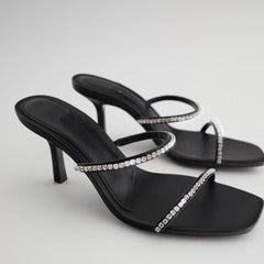 Black Square Head Rhinestone Sandals