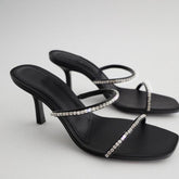 Black Square Head Rhinestone Sandals