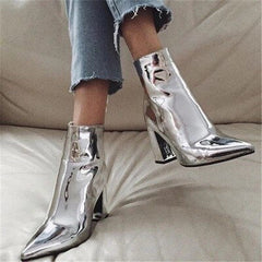 Pointed Thick Heel Zipper Boots