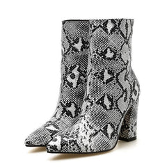 Pointed Thick Heel Zipper Boots