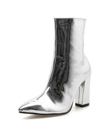 Pointed Thick Heel Zipper Boots