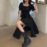White Midi Dress Vintage Puff Sleeve Bandage Goth Outfits