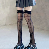 Heart Lollipop Print Mesh Stockings