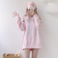 Off Shoulder Cutsie Pastel Hoodie