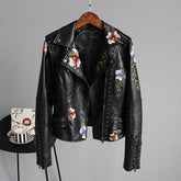 Floral Print Embroidery Faux Soft Leather Jacket