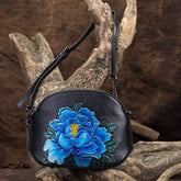 Embossed Flower Leather Crossbody Bag