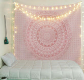 Hippie Trippy Pink and White Mandala Tapestry
