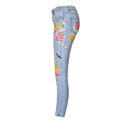 Floral Embroidered High Waist Jeans
