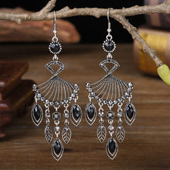 Hollow Rhinestone Drop Leaf Earrings