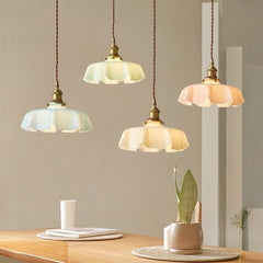 Cream Floral Brass Pendant Light