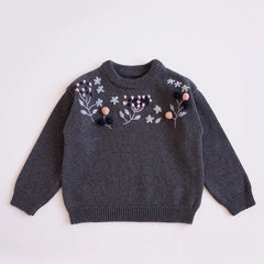 Embroidered Floral Girls Sweater