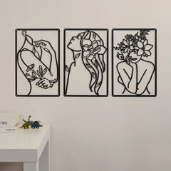 Flower Woman Abstract 3 Piece Wall Art