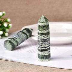 Green Zebra Jasper Crystal Point Tower
