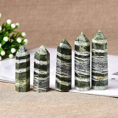 Green Zebra Jasper Crystal Point Tower