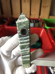 Green Zebra Stone Crystal Pipe