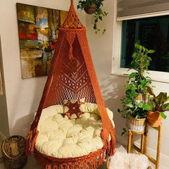 Oversized Macrame Hanging Hammock Chair with Cushion