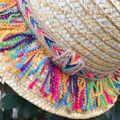 Straw Hat With Rainbow Colored Tassels