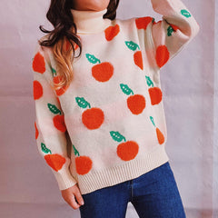 Oranges Motif Turtleneck Sweater