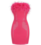 Sequin Bandeau Feather Prom Mini Dress