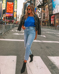 Times Square Padded Shoulder Blouse - Royal Blue