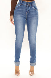 Tough Love Cuffed Skinny Jeans - Medium Blue Wash
