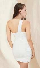 WHITE ONE SHOULDER CUTOUT MINI DRESS