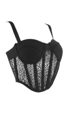 WHITE HOLLOW LACE MESH CORSET TOP