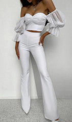 WHITE OFF SHOULDER TWO PIECES SET