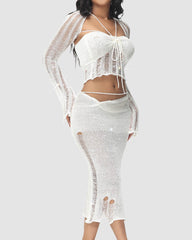 New Dazzling Crochet Long Skirt Coord Set