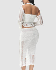 New Dazzling Crochet Long Skirt Coord Set