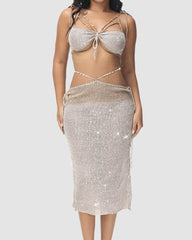 New Sequin Bralet Skirt Coord Set