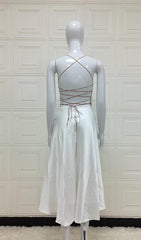 WHITE SATIN BACKLESS MIDI DRESS