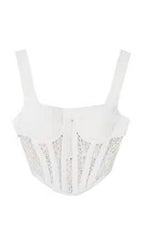 WHITE HOLLOW LACE MESH CORSET TOP