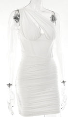 WHITE ONE SHOULDER CUTOUT MINI DRESS