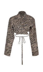 YELLOW LEOPARD TIE FRONT CROP BLOUSE TOP
