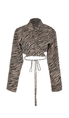 YELLOW LEOPARD TIE FRONT CROP BLOUSE TOP