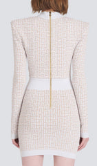 V NECK STRONG-SHOULDER MINI DRESS
