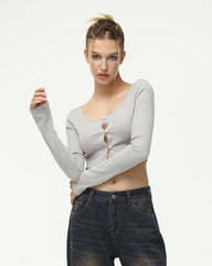 Moonbean Ribbed Cropped Cardigan