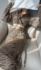 YELLOW LEOPARD TIE FRONT CROP BLOUSE TOP