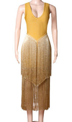 YELLOW TASSELS MIDI BANDAGE DRESS