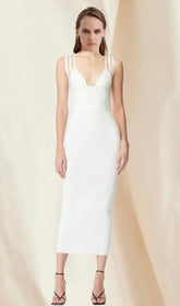 WHITE DEEP V MAXI DRESS