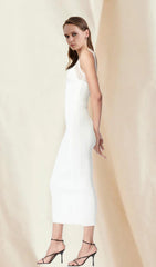 WHITE DEEP V MAXI DRESS