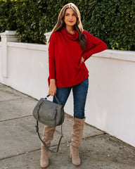 The More The Merrier Cowl Neck Knit Sweater - Red