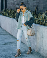 Torin Cable Knit Sleeve Denim Shacket