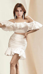 WHITE OFF SHOULDER MINI DRESS