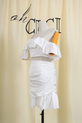 WHITE OFF SHOULDER MINI DRESS