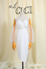 WHITE OFF SHOULDER MIDI BANDAGE DRESS