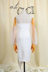 WHITE OFF SHOULDER MIDI BANDAGE DRESS