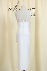WHITE DIAMANTE MIDI BANDAGE DRESS