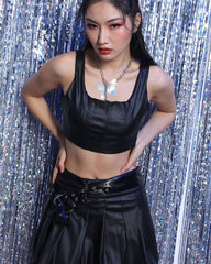 PU Pleated Biker Skirt